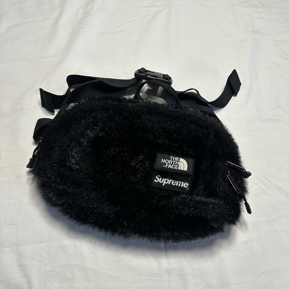 The North Face Black Faux Fur Waist Bag with Interior Holographic Tag